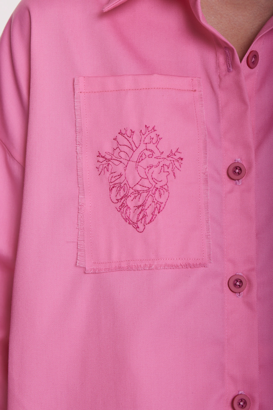 Embroidered Oversized Pink Shirt – Bold Elegance with a Feminine Edge
