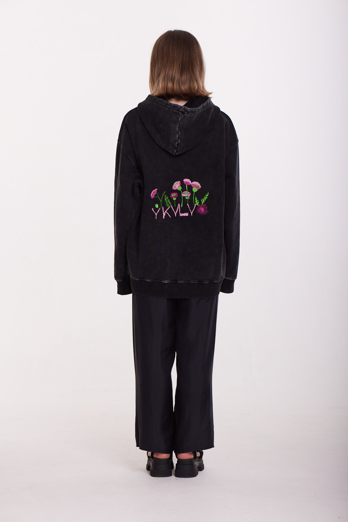 Black Embroidered Hoodie – Minimalist Floral Statement