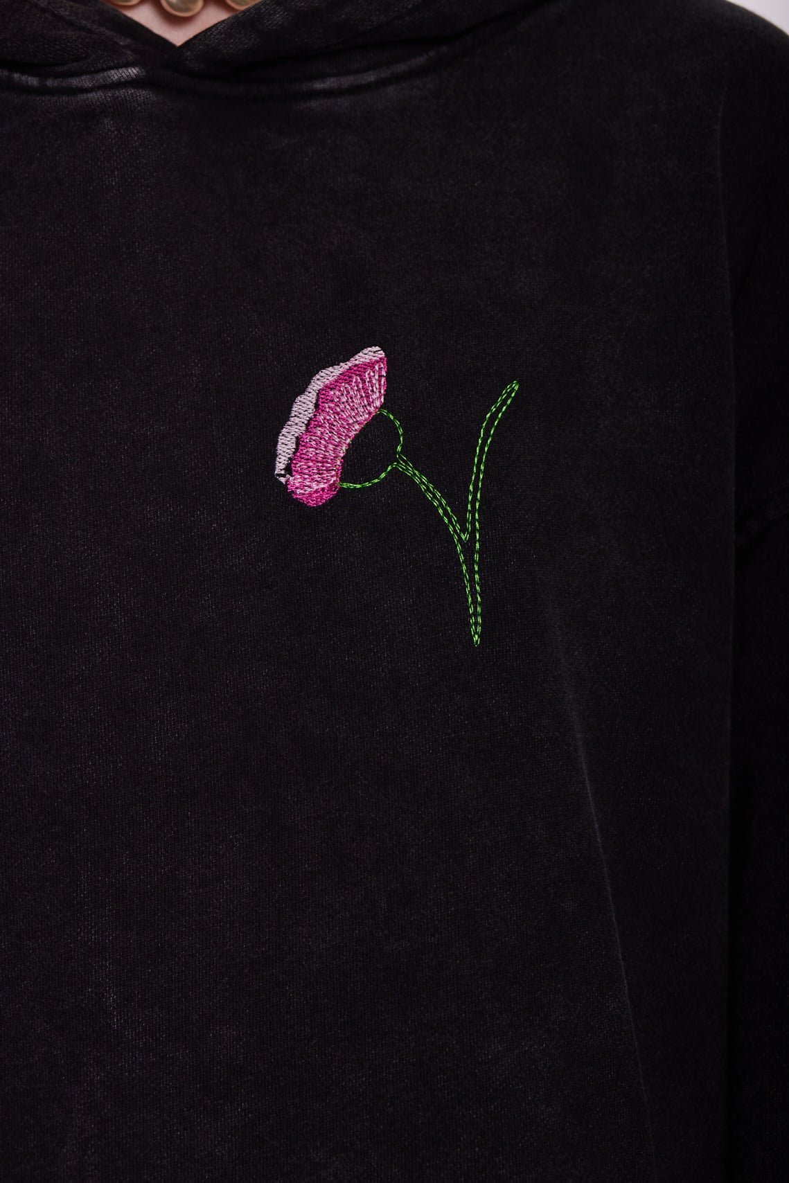 Black Embroidered Hoodie – Minimalist Floral Statement