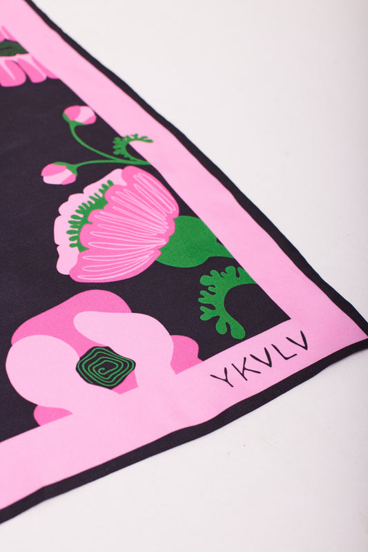 Pink Floral Silk Scarf – Art-Inspired Elegance