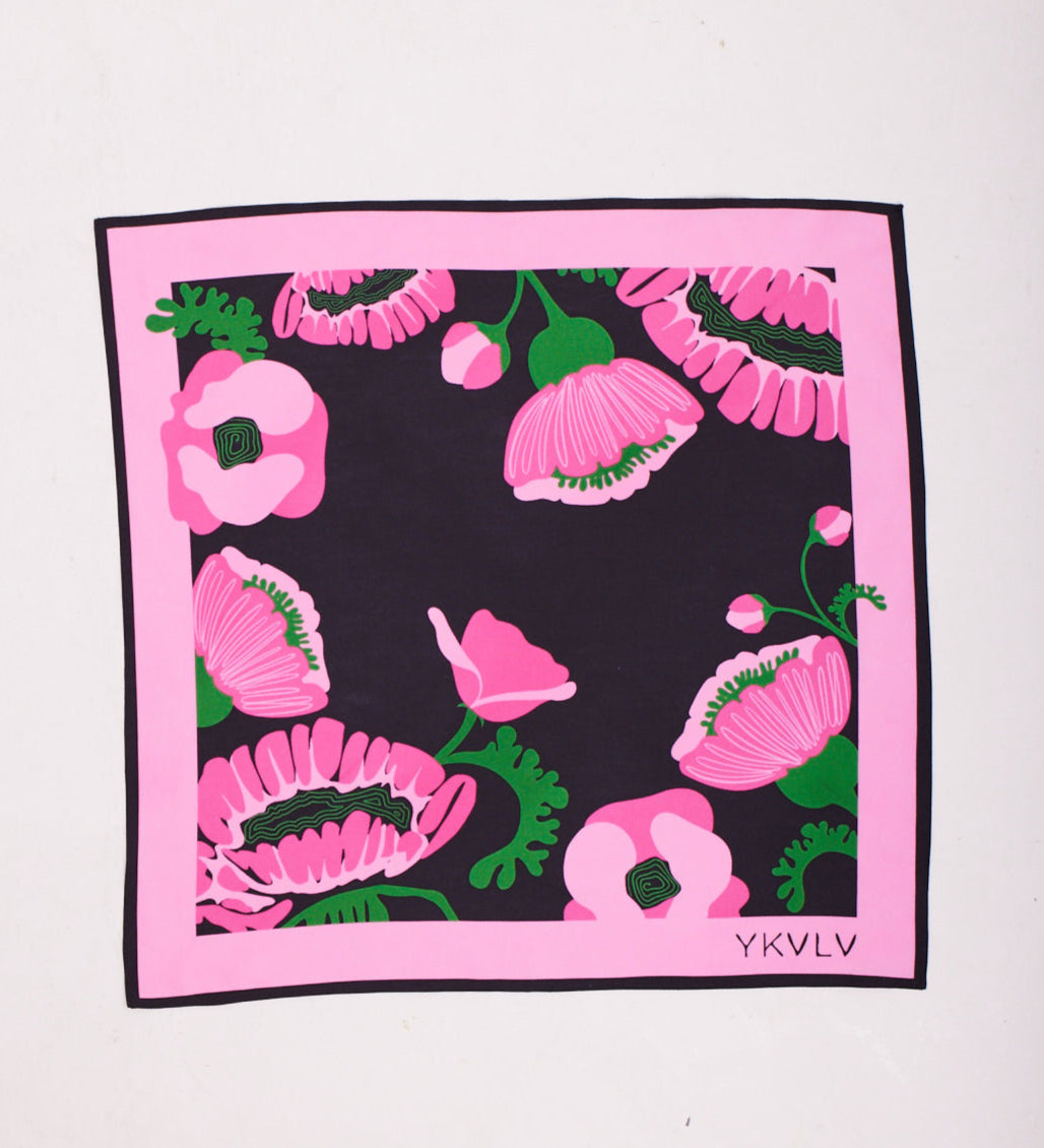 Pink Floral Silk Scarf – Art-Inspired Elegance