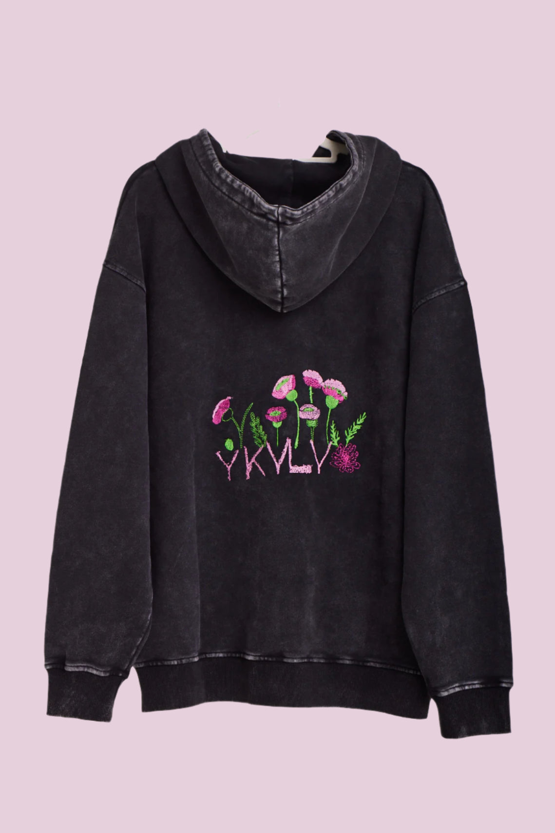 Black Embroidered Hoodie – Minimalist Floral Statement