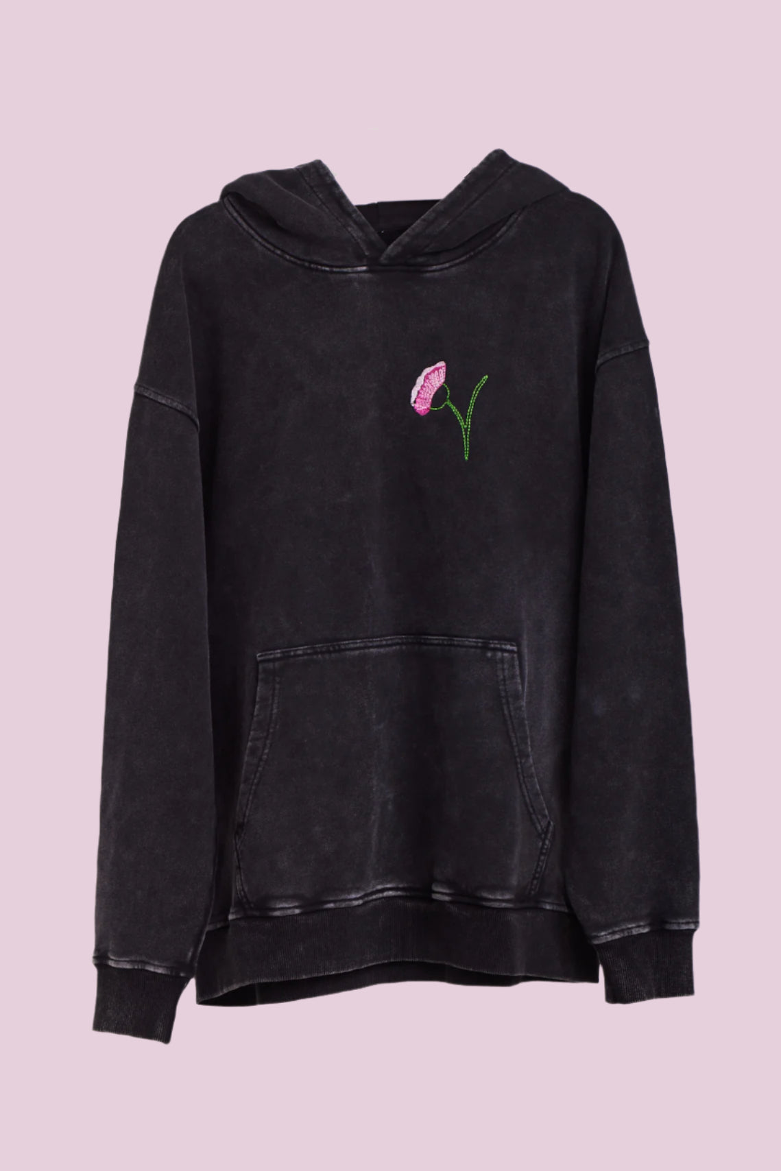 Black Embroidered Hoodie – Minimalist Floral Statement