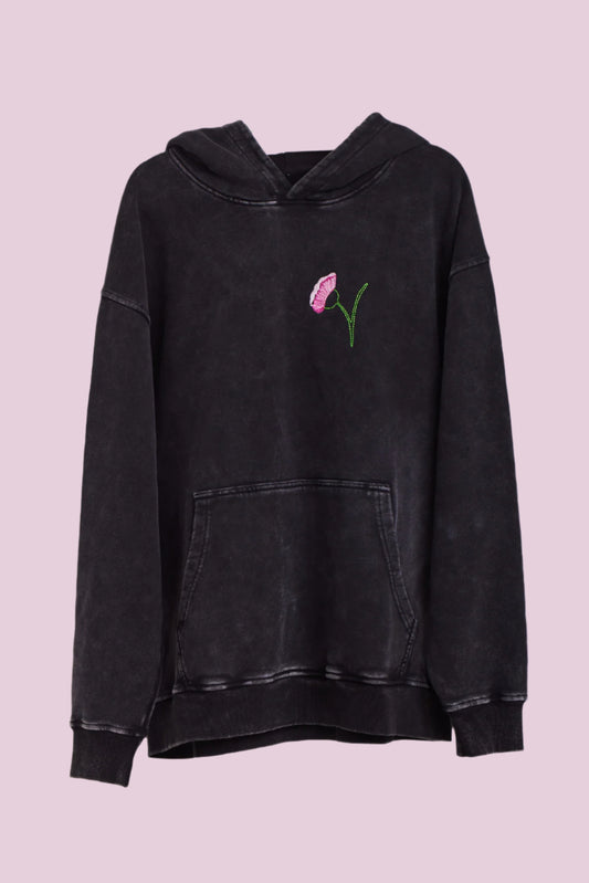 Black Embroidered Hoodie – Minimalist Floral Statement