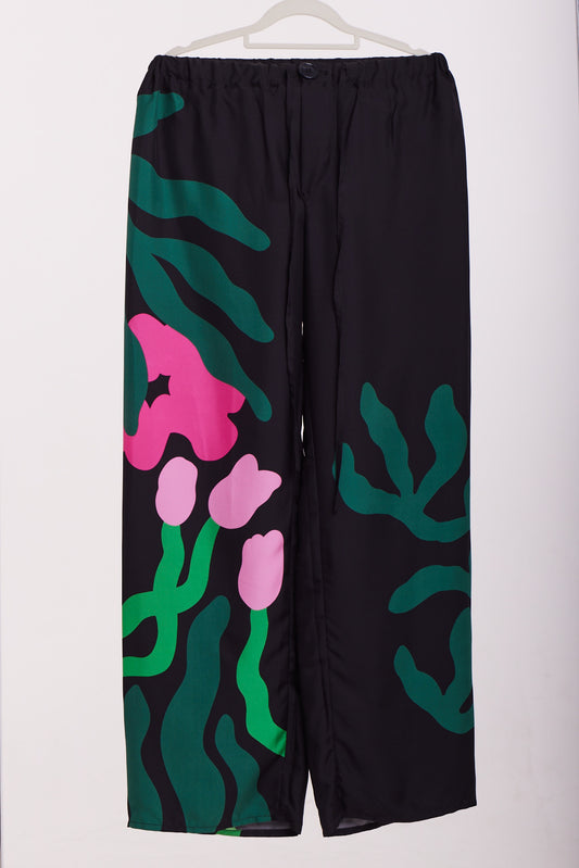 Silk Twill Wide-Leg Trousers – Art Nouveau in Motion