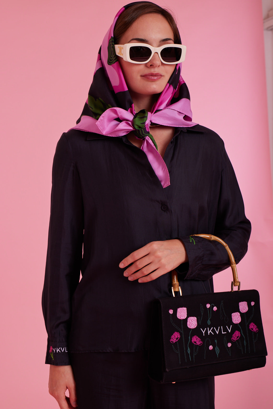 Pink Floral Silk Scarf – Art-Inspired Elegance