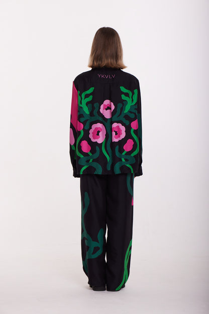 Silk Twill Wide-Leg Trousers – Art Nouveau in Motion