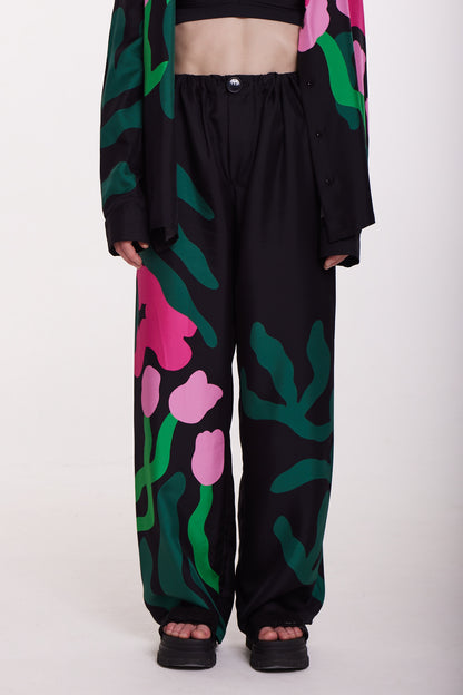 Silk Twill Wide-Leg Trousers – Art Nouveau in Motion