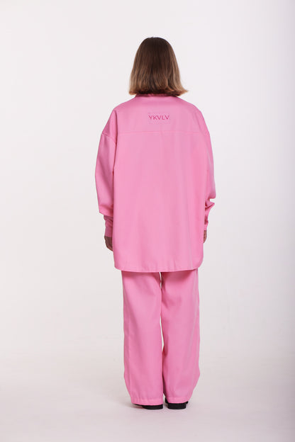 Embroidered Oversized Pink Shirt – Bold Elegance with a Feminine Edge