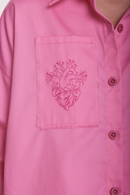 Embroidered Oversized Pink Shirt – Bold Elegance with a Feminine Edge