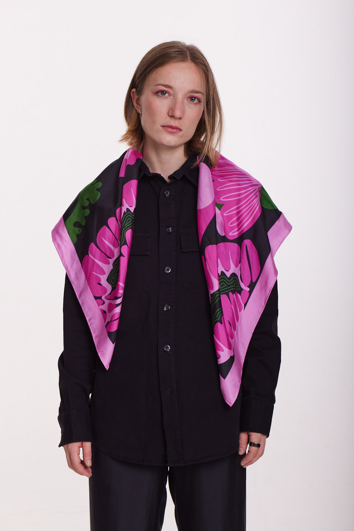 Pink Floral Silk Scarf – Art-Inspired Elegance