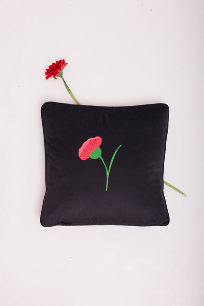 AI-Designed Velvet Pillow – Symbiotic Poppies in Pop Art