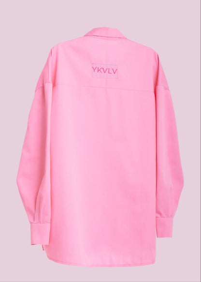 Embroidered Oversized Pink Shirt – Bold Elegance with a Feminine Edge